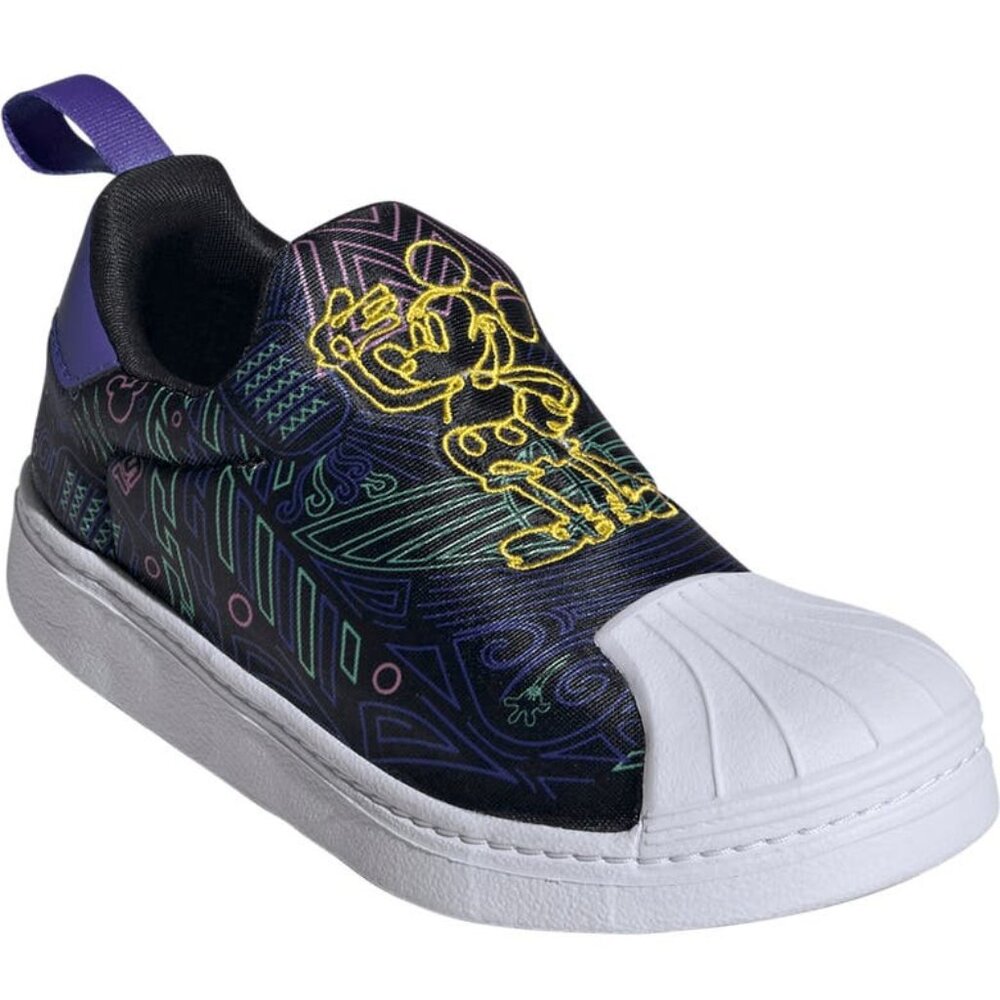 ADIDAS x DISNEY Kids Mickey Mouse Black Purple Neon Slip-On Sneakers